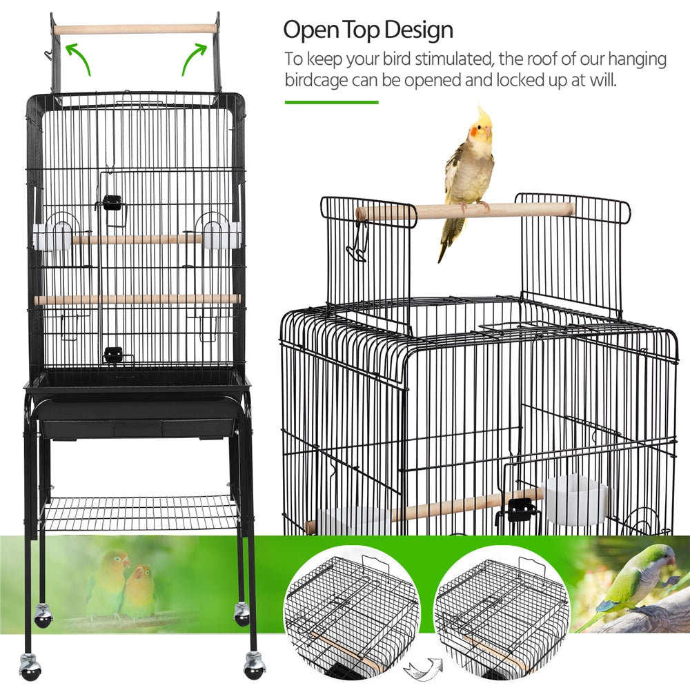 Topeakmart 53.5-inch Open Top Metal Bird Cage with Detachable Rolling Stand， Black