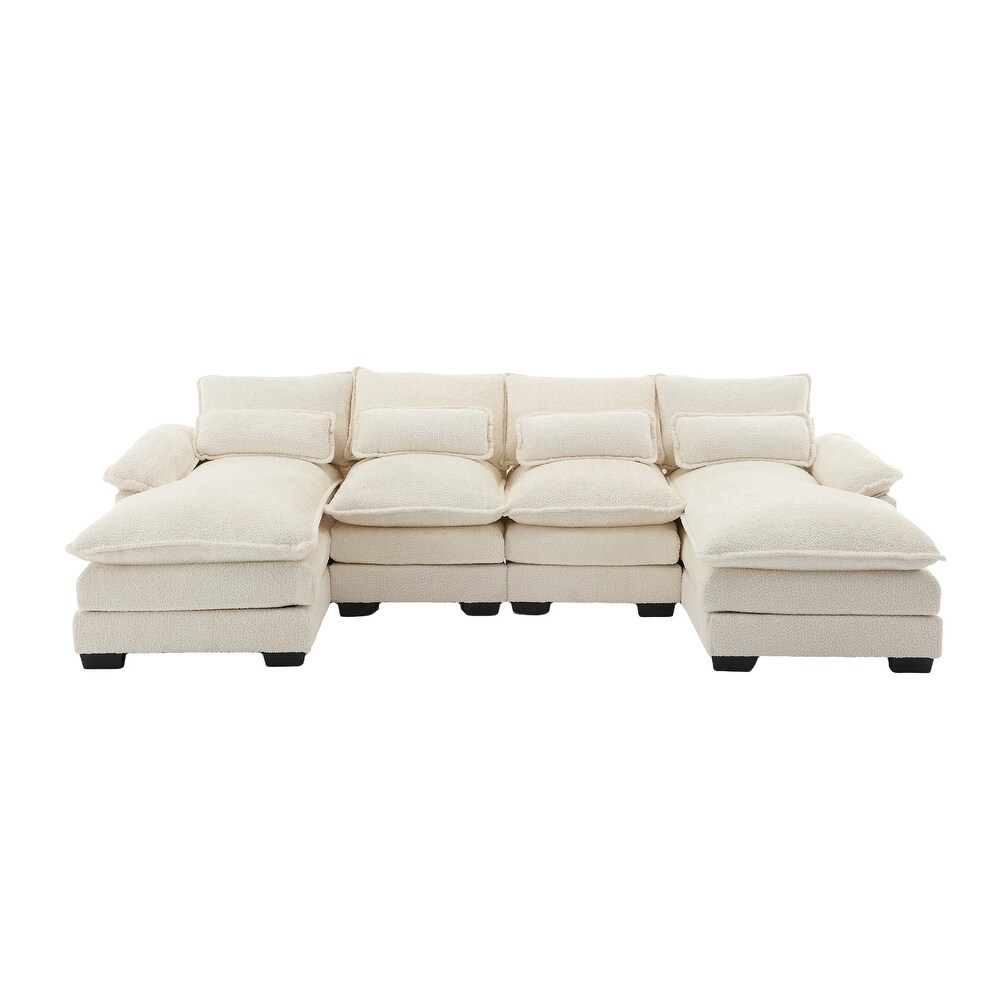 Beige Sectional Sofa Symmetrical Thick Cushion Reversible Recliner