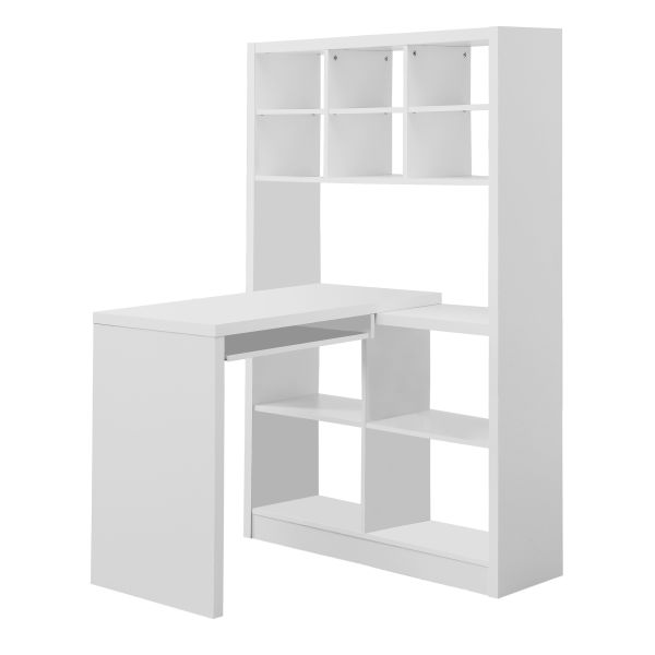 Computer Desk， Home Office， Bookcase， Corner， Storage Shelves， Left， Right Set-up， L Shape， Work， Laptop， White Laminate， Contemporary， Modern