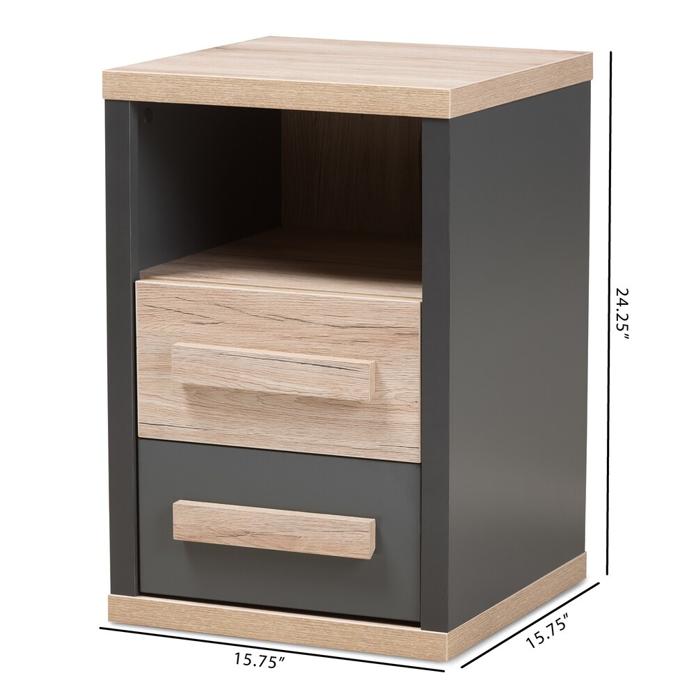 Contemporary Dark Grey and Light Brown Two Tone 2 Drawer Nightstand by Baxton Studio