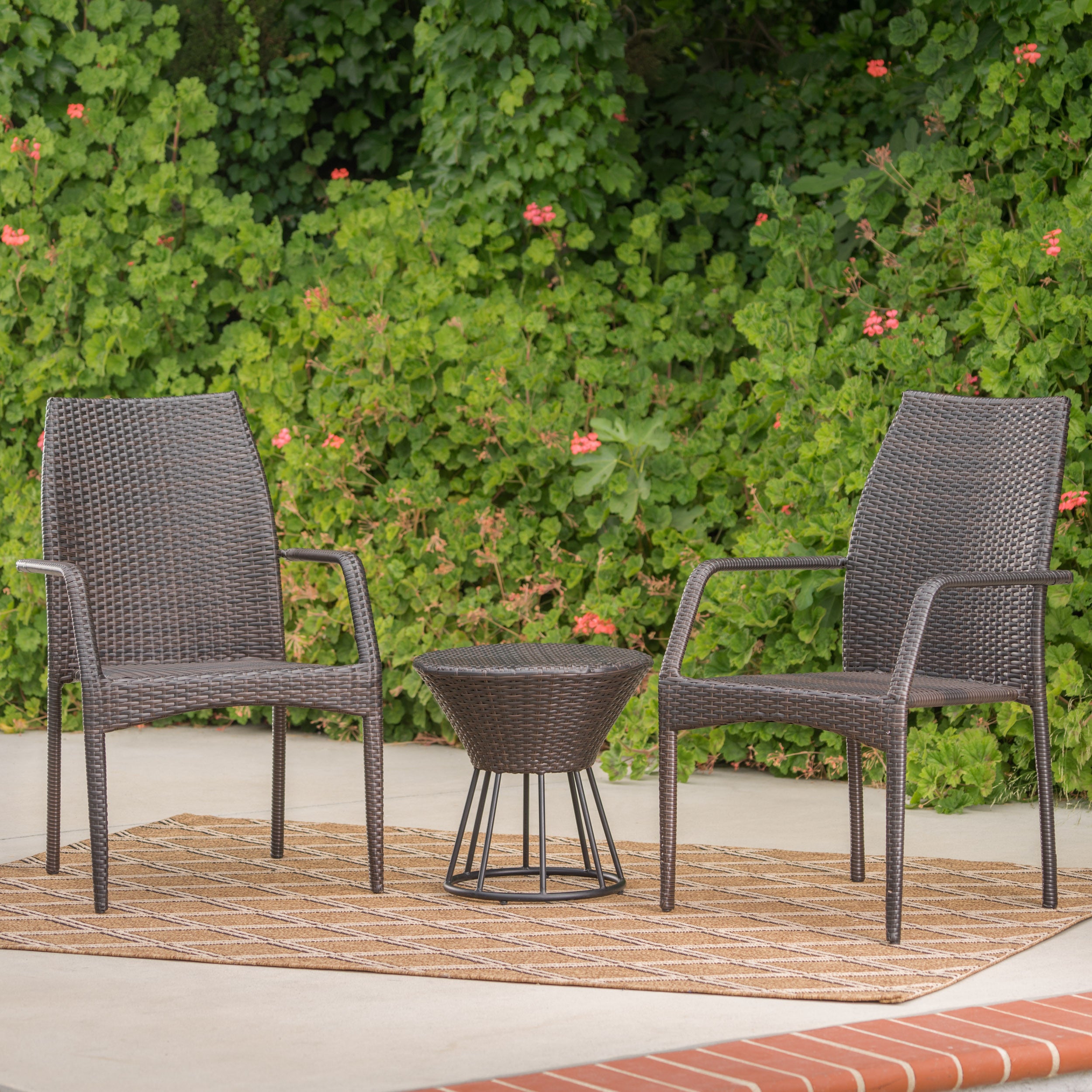 Dawson Outdoor 3 Piece Multi-brown Wicker Stacking Chair Chat Set