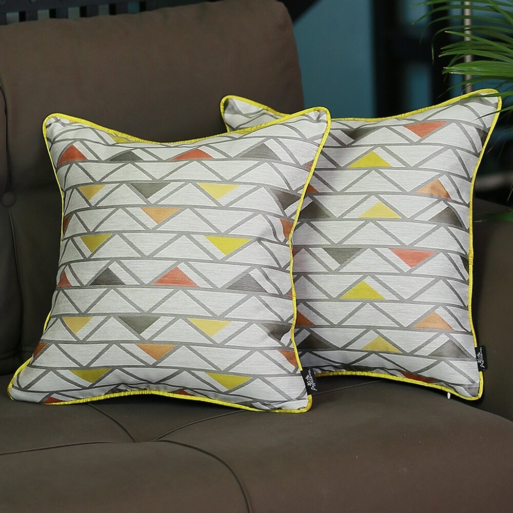 Porch   Den Denney Jacquard Grey Geometric Throw Pillow Cover (Set of 2)