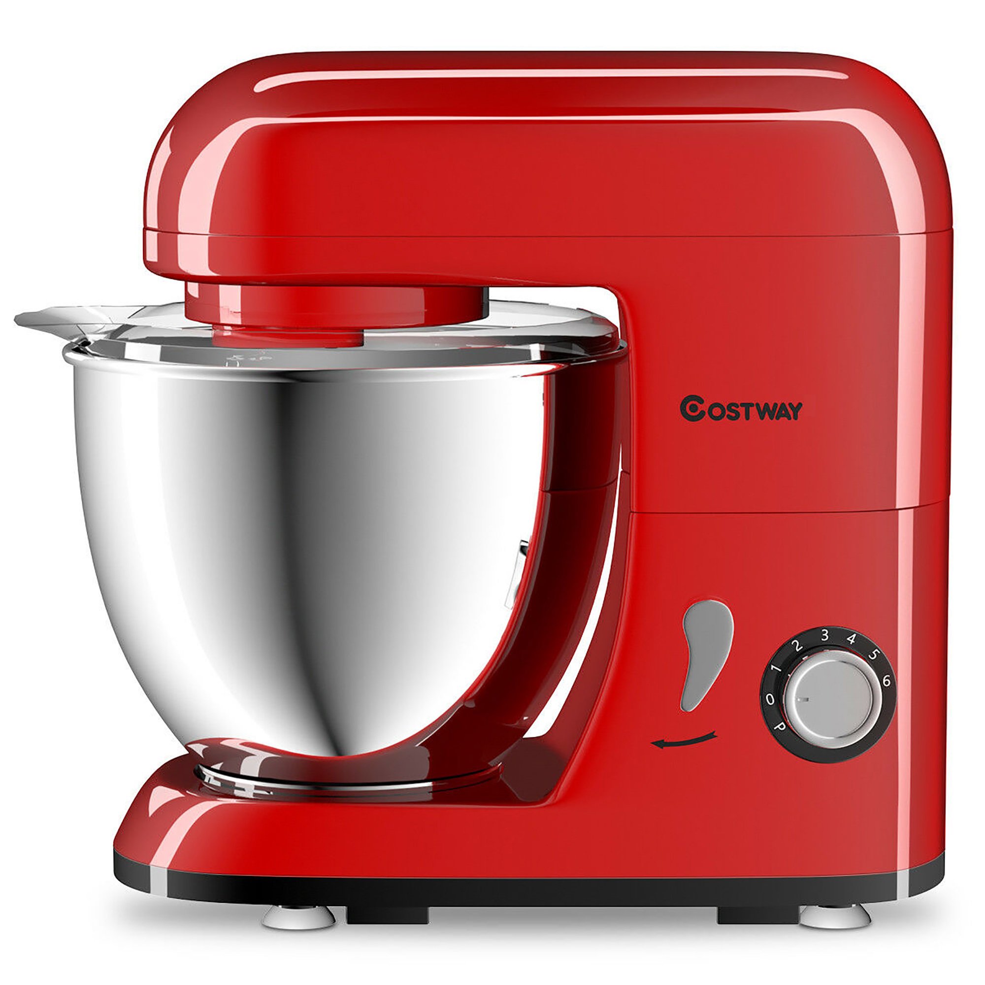 Costway Electric Food Stand Mixer 6-Speed 4.3Qt 550W Tilt-Head， Stainless Steel Bowl， Red