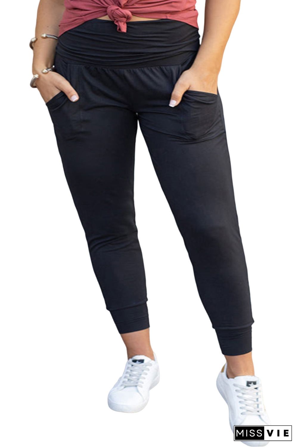 Black Plus Size High Waist Pocketed Skinny Pants