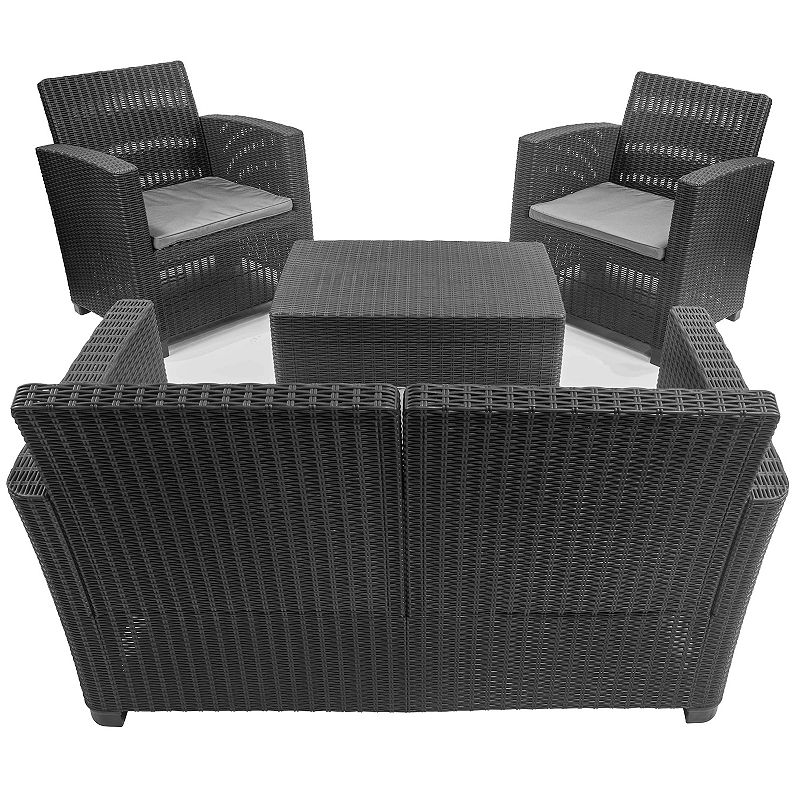 Dukap Alta All Weather Faux Rattan Loveseat， Chair and Coffee Table 4-piece Set