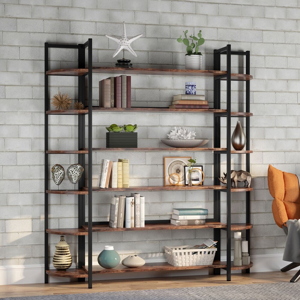 Modern Triple Wide 6 Shelf Bookcase Large Etagere Bookshelves and Double Wide Bookshelf Display Shelves