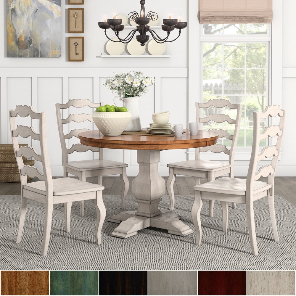 Eleanor Antique White Round Solid Wood Top 5 Piece Dining Set   French Ladder by iNSPIRE Q Classic