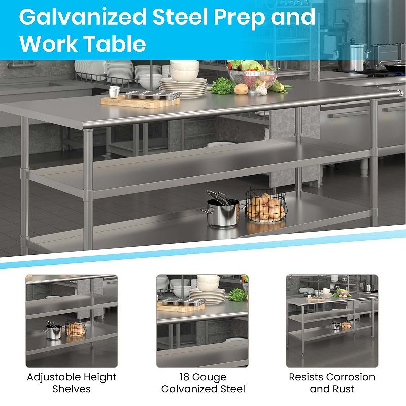 Emma and Oliver NSF Certified Stainless Steel 18 Gauge Work Table with 1.5 Backsplash and Undershelves - 60W x 24D x 36H