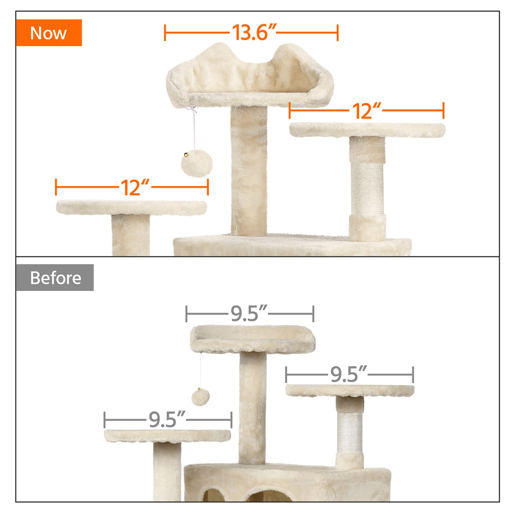 Easyfashion Cat Tree Tower Condo Scratching Post Kitten Furniture， Beige， 54.5