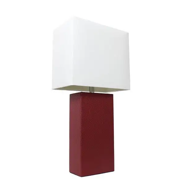 Elegant Designs Modern Leather Table Lamp with White Fabric Shade - 10(L)6(W)21(H)