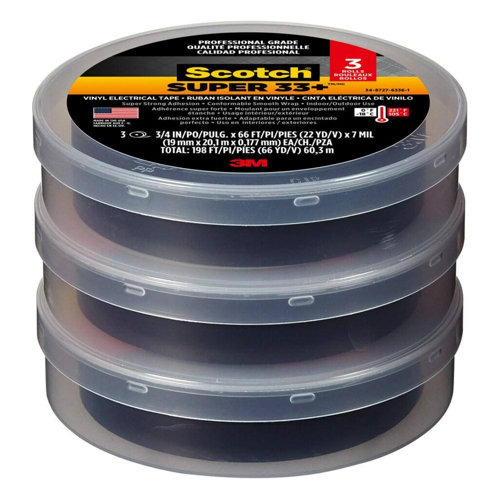 Scotch Super 33+ 34 in. x 66 ft. Vinyl Electrical Tape Black (3-Pack) 6132-BA-3PK-6