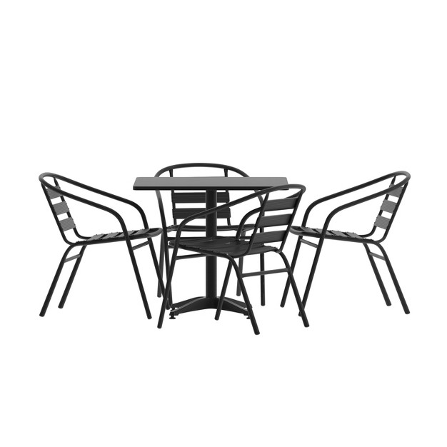 Emma And Oliver 31 5 x27 x27 Square Aluminum Indoor outdoor Table Set With 4 Slat Back Chairs