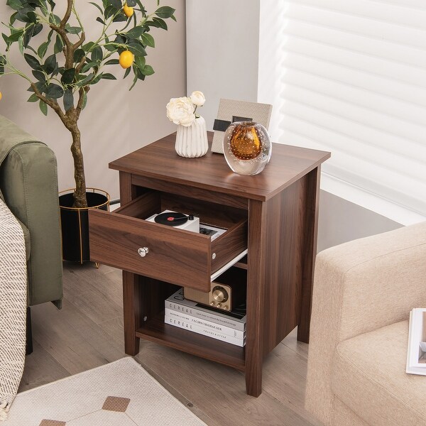 Costway 2 PCS Nightstand side Table with Drawer Open Shelf for Living