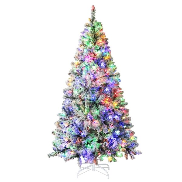 VEIKOUS 6.5FT/7.5FT Artificial Snow Flocked Christmas Tree with Metal Stand