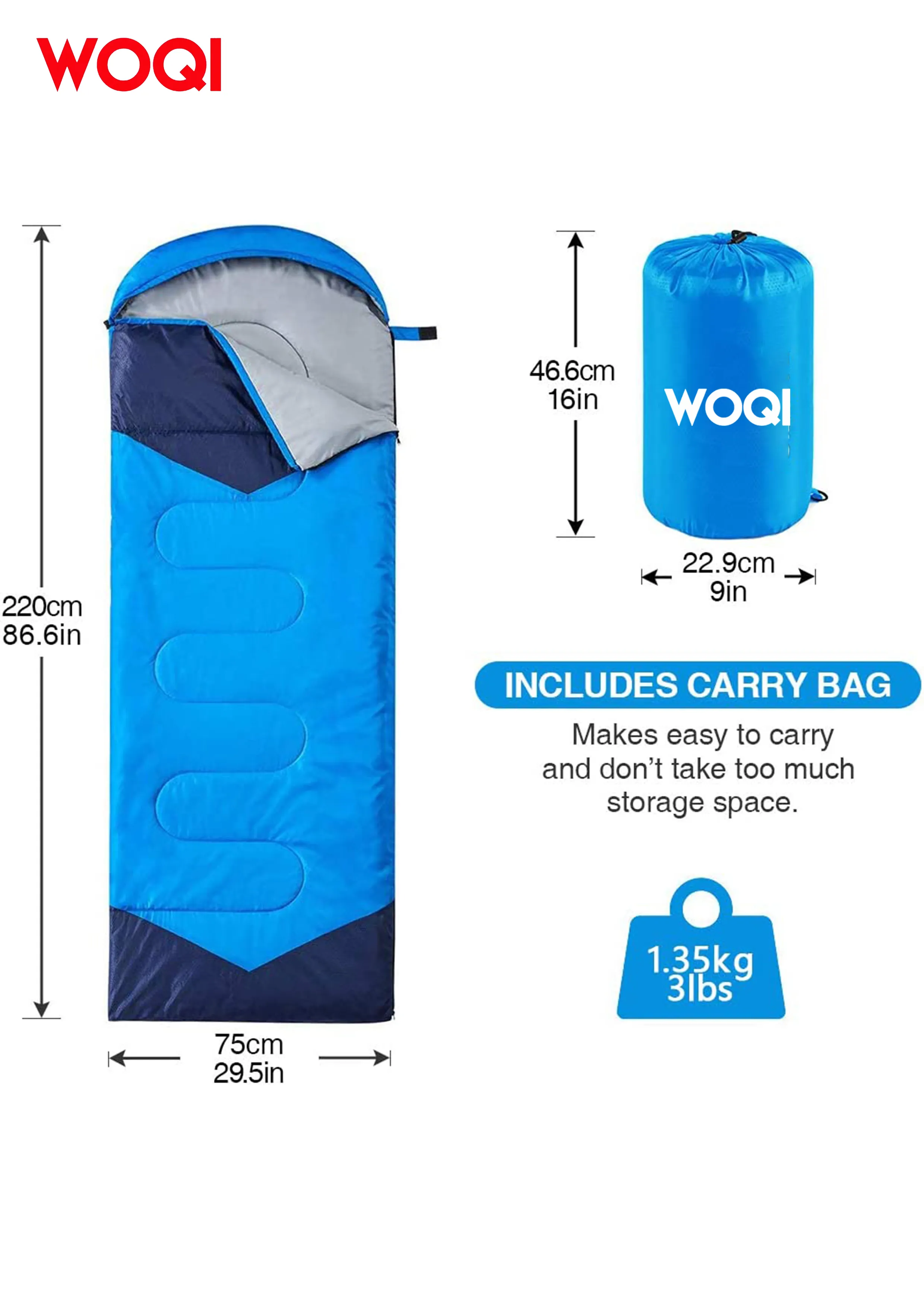 WOQI Sleeping Bag for Adults Camping Hiking Backpacking Portable Comfort Great for Warm Cold Weather