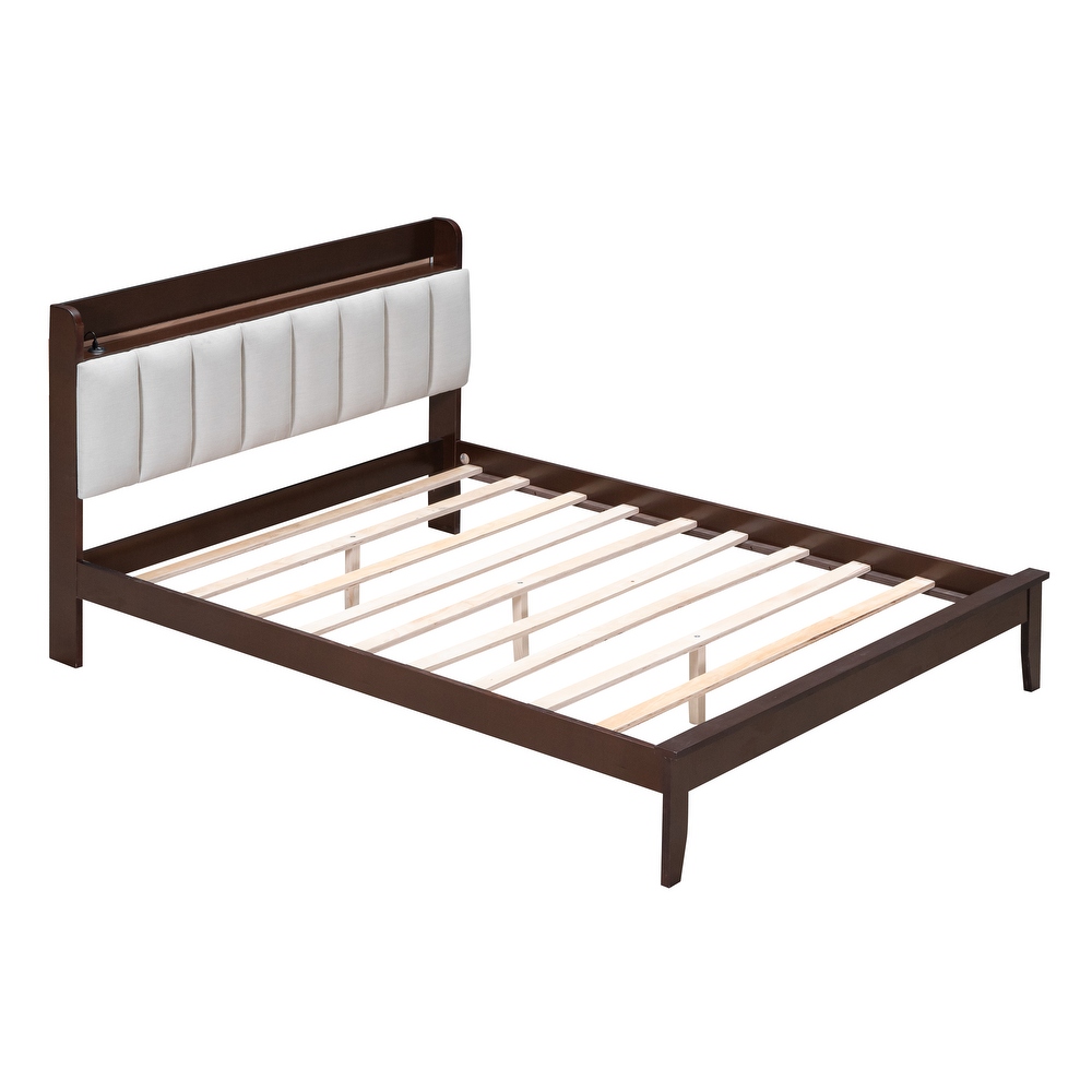 3 Pieces Bedroom Sets Full Size Wood Platform Bed and Two Nightstands Storage Platform bed with USB and LED Lights