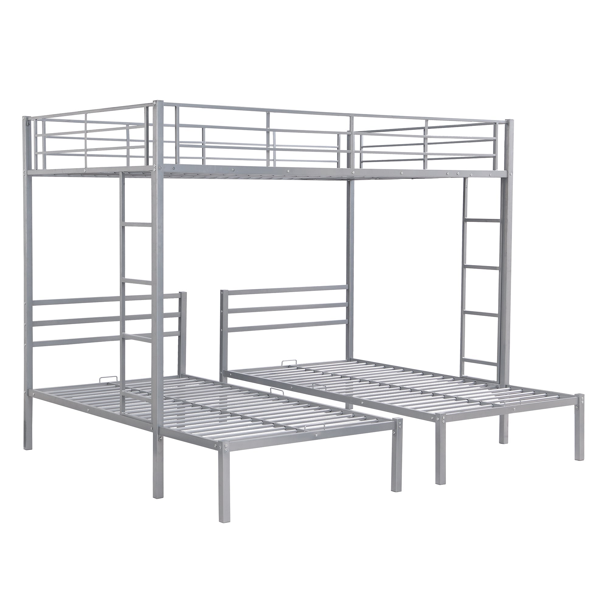 Bellemave Metal Triple Bunk Bed with Ladder, Full over Twin & Twin Bunk Bed for 3 Kids, Teens, Boys & Girl in Bedroom (Silver)