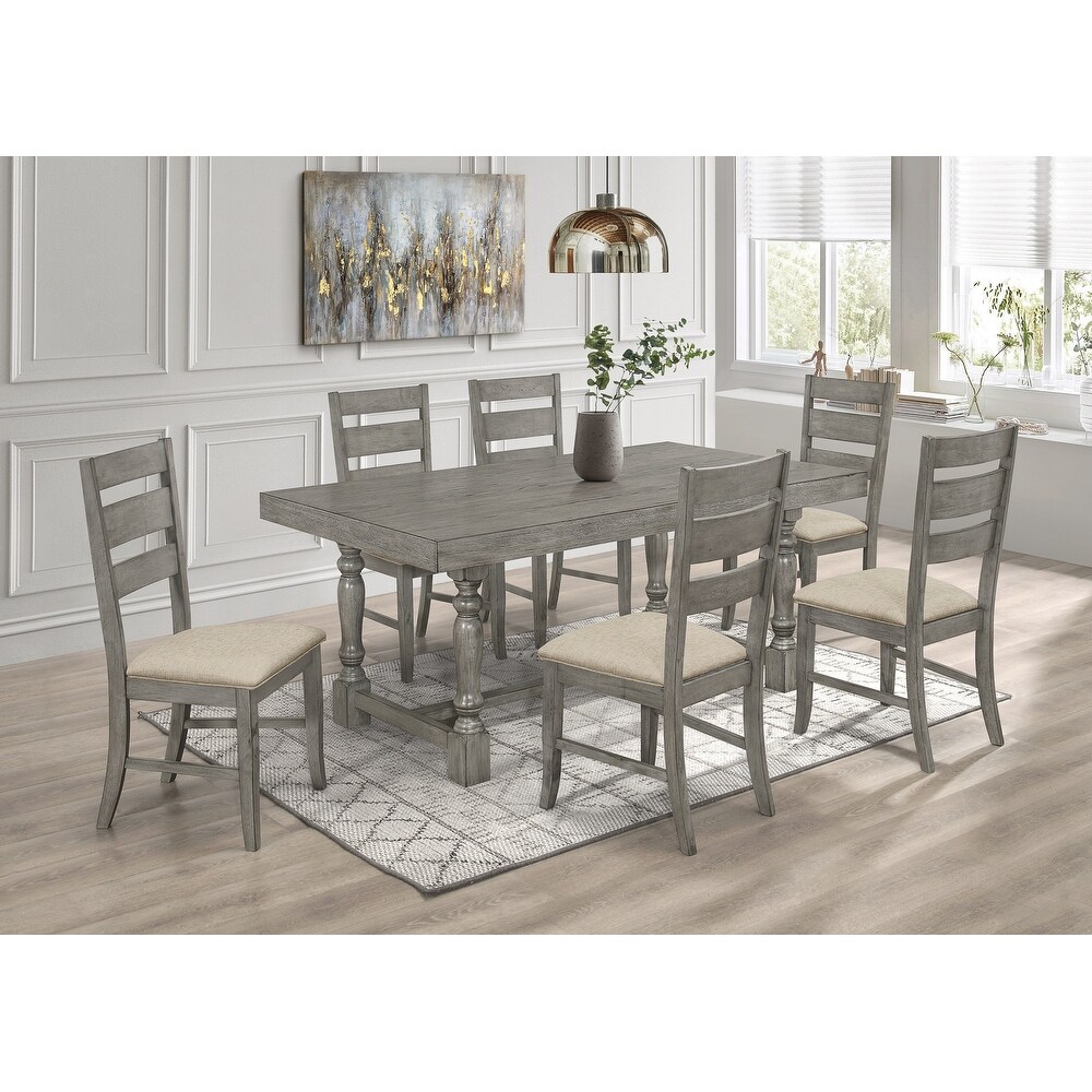 Best Quality Furniture 7 piece Rustic Dark Grey Dinette Set