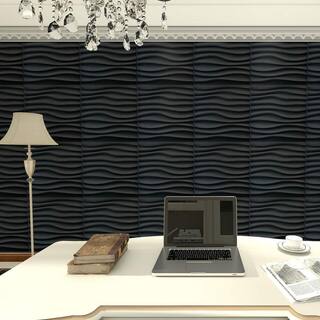 Art3dwallpanels Wave 19.7 in. x 19.7 in. Black PVC 3D Decorative Wall Panels for BathroomBedroom (12-pack) A10040BK