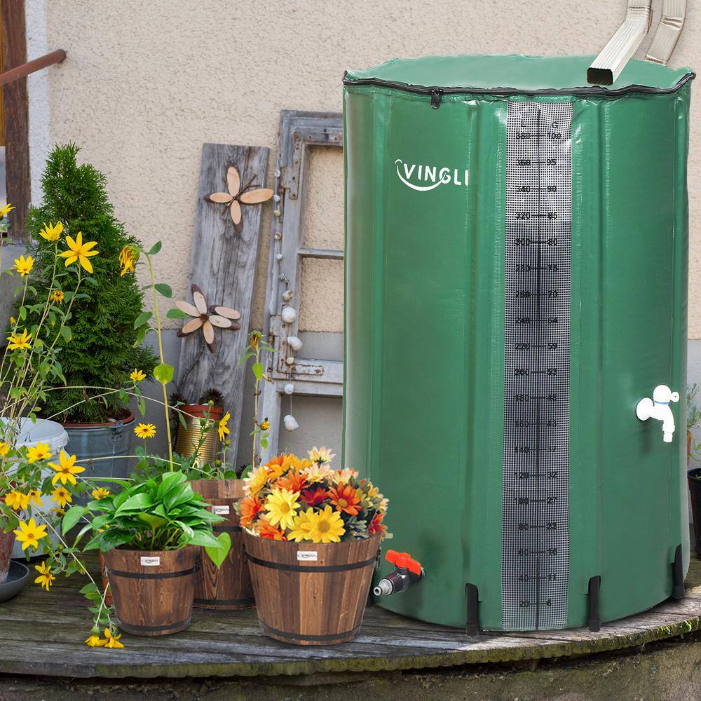 VINGLI Upgraded 100 Gal. Rain Barrel Collapsible Water Tank Storage Container with Volume Scale Mark HDG55000045