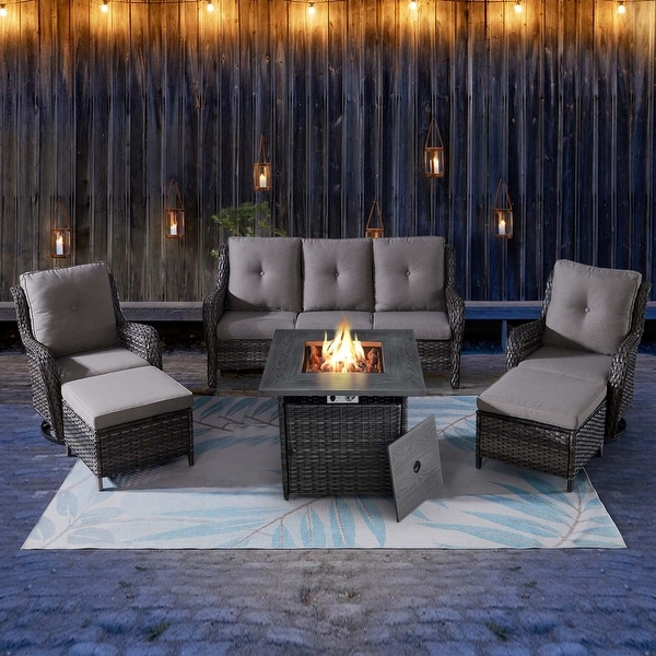 Outdoor Swivel Chairs with Sofa and Fire Pit Table