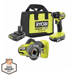 RYOBI ONE+ HP 18V Brushless Cordless Compact 14 in. Impact Driver and Cut-Off Tool (2) 1.5 Ah Batteries Charger and Bag PSBID01K-PSBCS02B