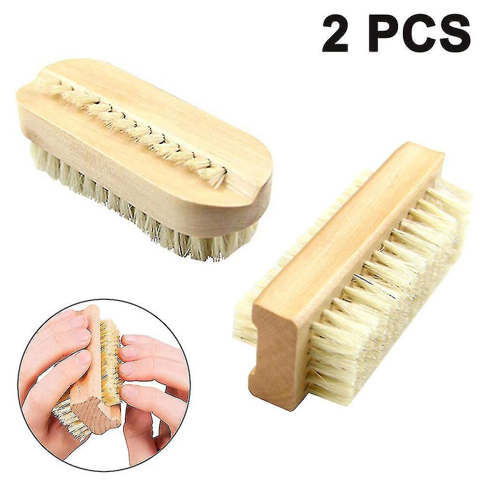 2 Pieces Double-sided Brush Hand Washing Brush With Natural Bristles， Nail Hand Cleaning Brush Fingernail Brushes Bath Brush For Hand Care Manicure Pe