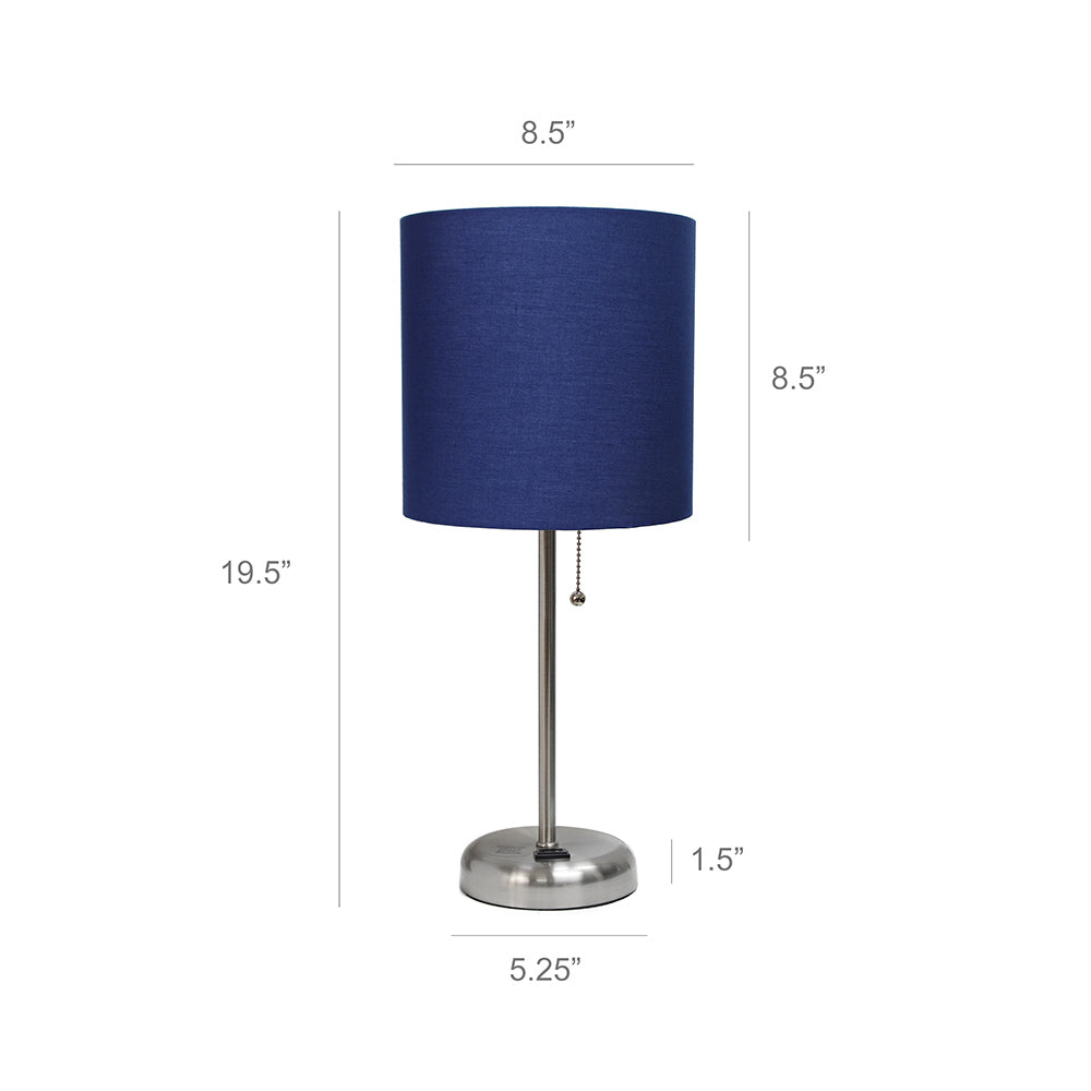 Limelights Stick Lamp with Charging Outlet and Fabric Shade, Navy