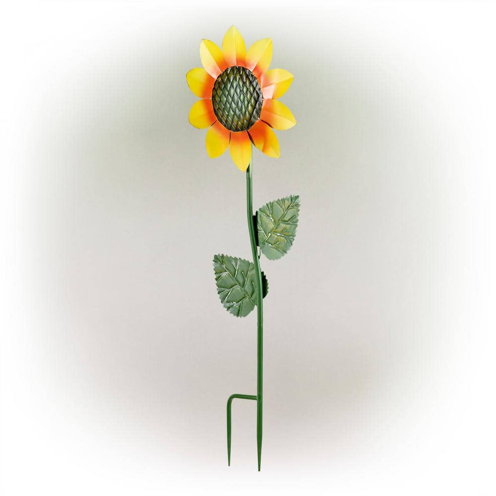 Alpine Corporation 63 in. Tall Outdoor Metallic Blooming Sunflower Garden Stake Yard Decoration JUM246