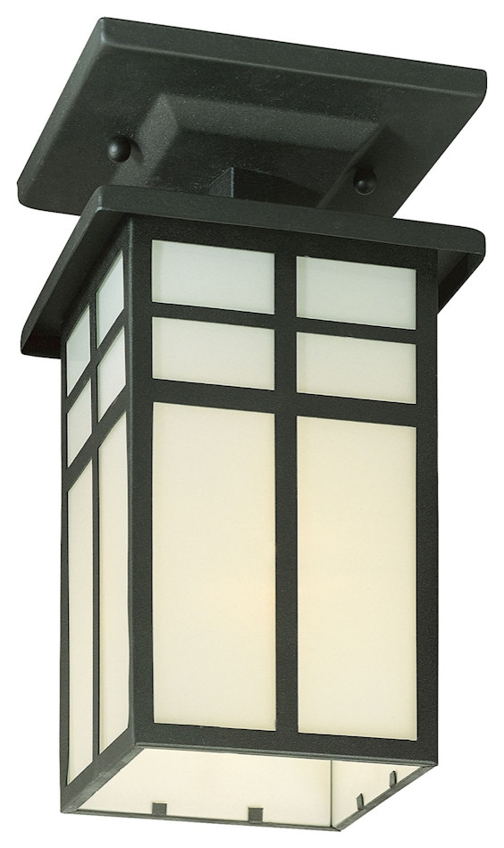 Traditional 1 Light Ceiling Lamp  Black With Cream Colored Glass   Craftsman   Outdoor Flush mount Ceiling Lighting   by Lampclick  Houzz