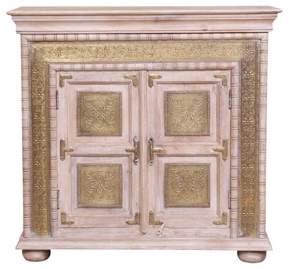 Valeska Brass Metal Distressed Wood Storage Cabinet   Traditional   Accent Chests And Cabinets   by Sierra Living Concepts Inc  Houzz