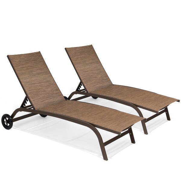 Pellebant 2PCS Outdoor Adjustable Chaise Lounge Chair with Wheels