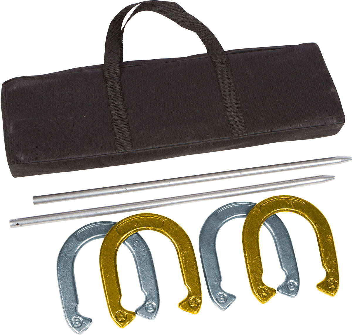 Gold/Silver Powder-Coated Steel Horseshoe Set with Case