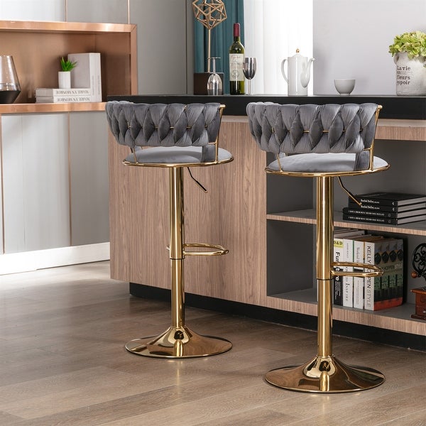 Set of 2 Swivel Height Adjustable Bar Stools with Footrest