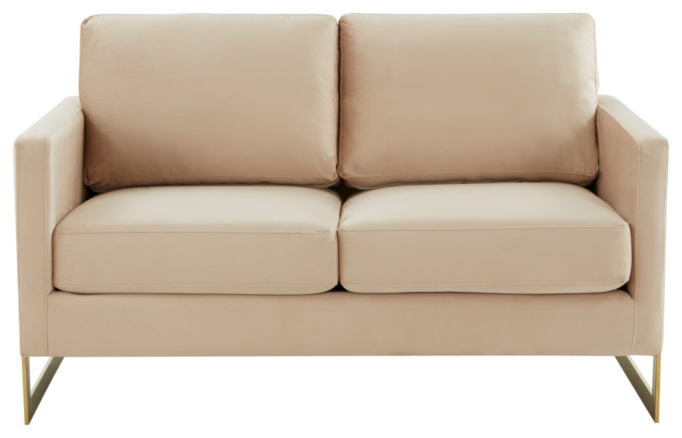 LeisureMod Lincoln Modern Velvet Loveseat With Gold Frame   Contemporary   Loveseats   by LeisureMod  Houzz