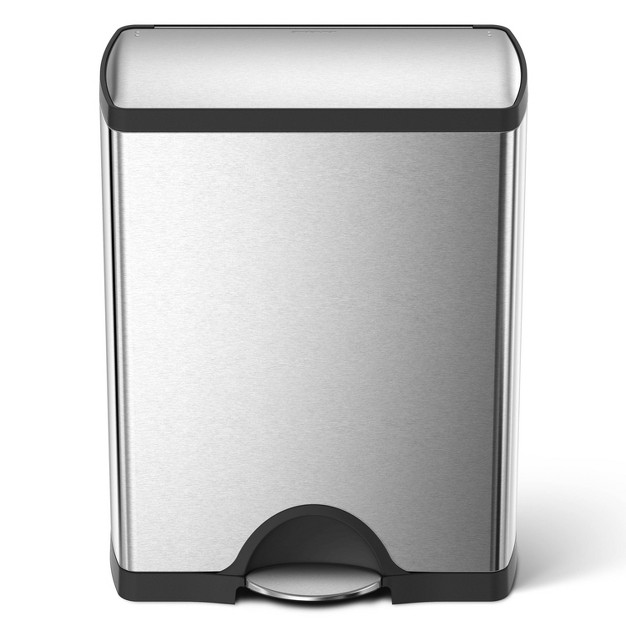 Simplehuman Stainless Steel 46l Rectangular Recycling Step Trash Can Brushed