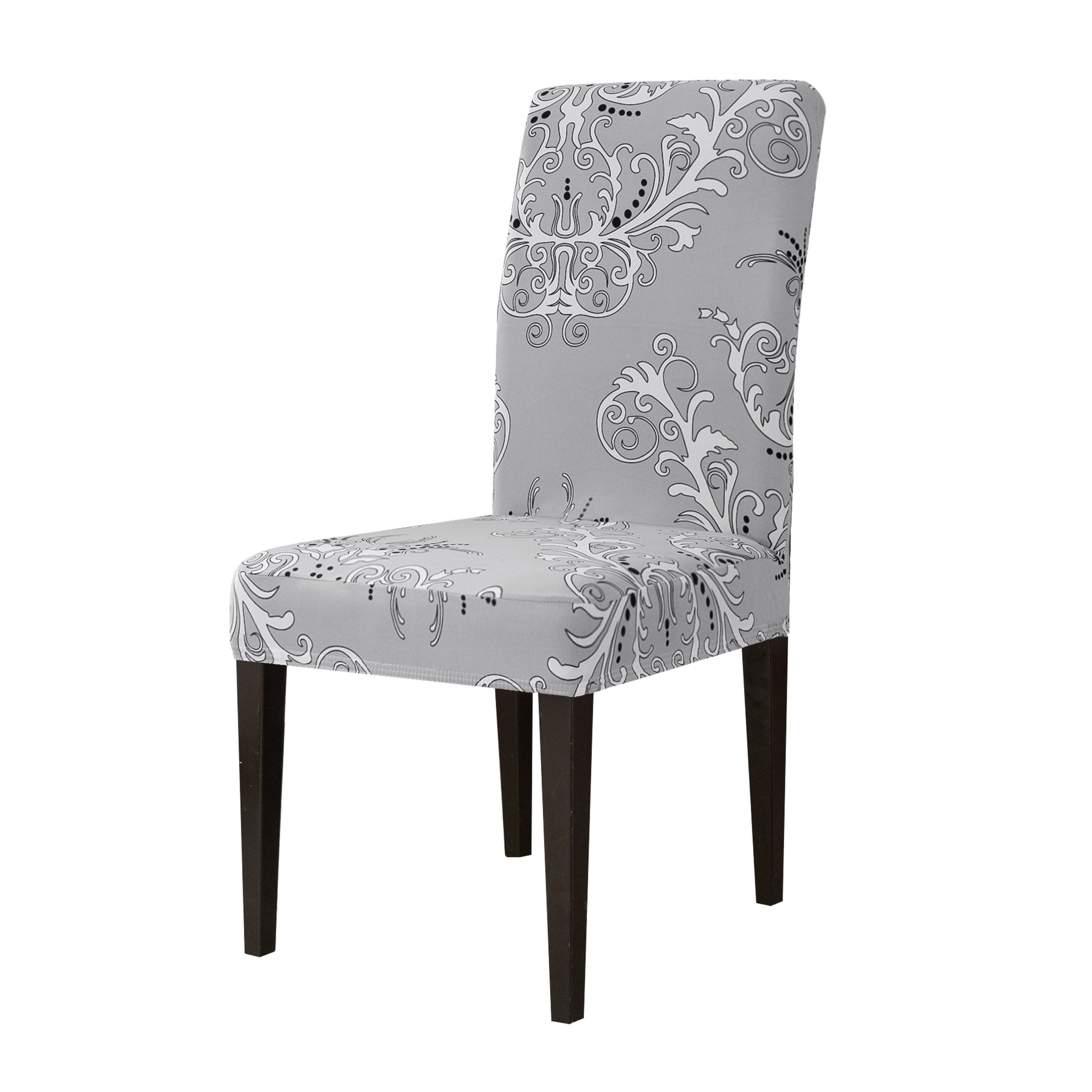 Subrtex Stretch Dining Chair Covers with Elastic Bottom, Printed Floral Stylish Furniture Protector (Set of 4, Gray)