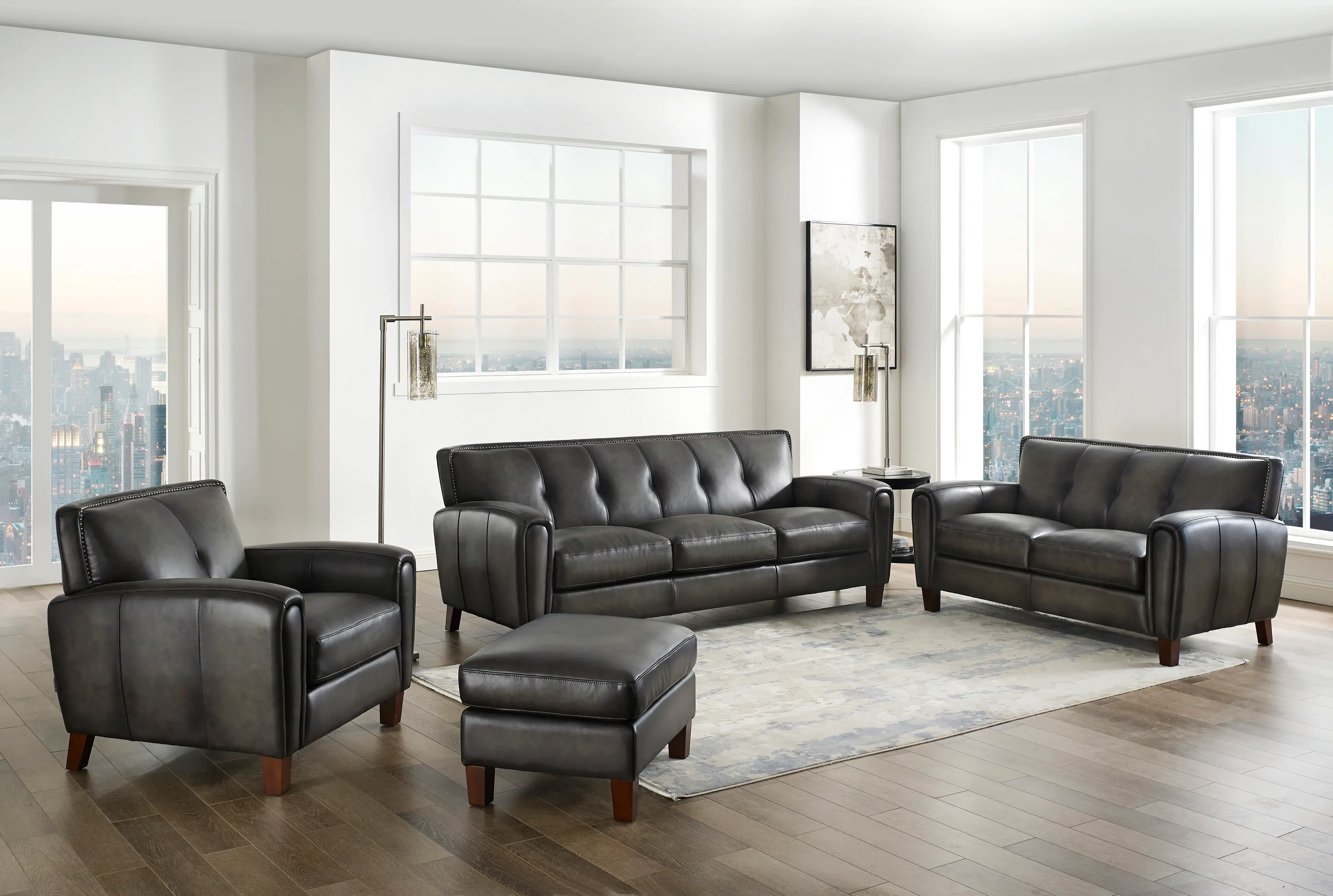 Savannah Ash Gray Leather Sofa - Amax Leather