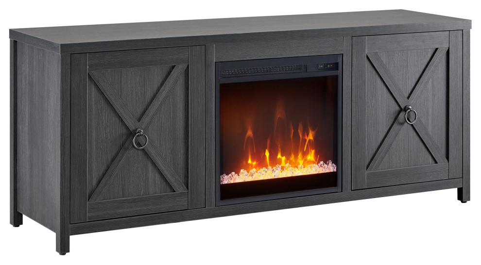 Modern TV Stand  Fireplace  X Trim Cabinet Doors With Ring Pulls  Charcoal Gray   Transitional   Entertainment Centers And Tv Stands   by Declusia  Houzz