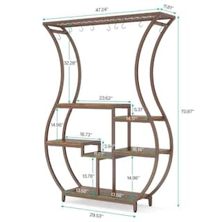 TRIBESIGNS WAY TO ORIGIN Eileen 71 in. Tall Brown Wooden Indoor Plant Stand 6-Tier Bonsai Flower Rack with 10 Hanging Hooks HD-JW0710-HYF