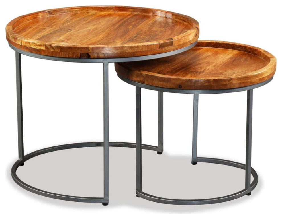 Vidaxl Side Table Set 2 Pieces Solid Mango Wood  244585   Industrial   Coffee Table Sets   by vidaXL LLC  Houzz