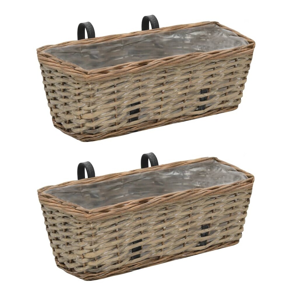 vidaXL Balcony Planter 2 pcs Wicker with PE Lining 15.7\