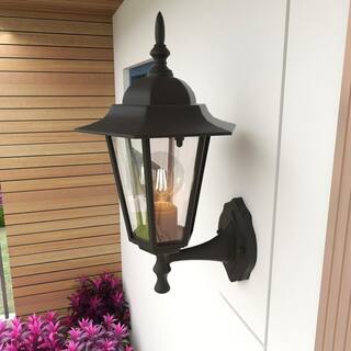 Pia Ricco 1-Light Textured Black Not Solar Outdoor Wall Lantern Sconce with Clear Glass 1Jay-17331BK