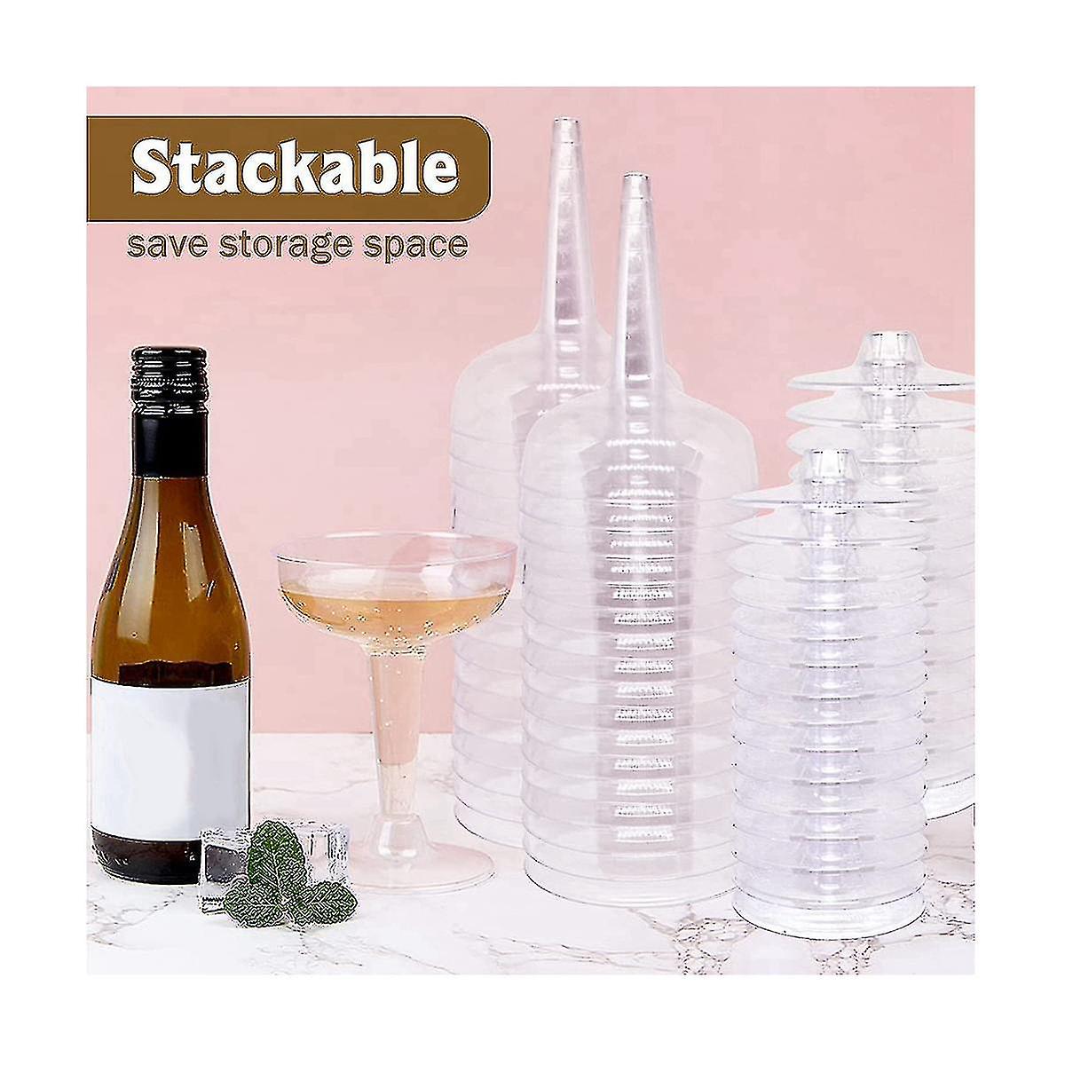 50 Pack Plastic Goblet， 4oz Stem Disposable Martini Glasses For Parties， Stackable Plastic Cocktail