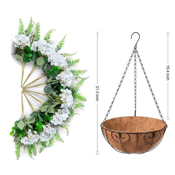 Artificial Flowers in Hanging Basket Planter for Home Spring Summer Decoration，Silk Hydrangea Outdoor Indoor Arrangements