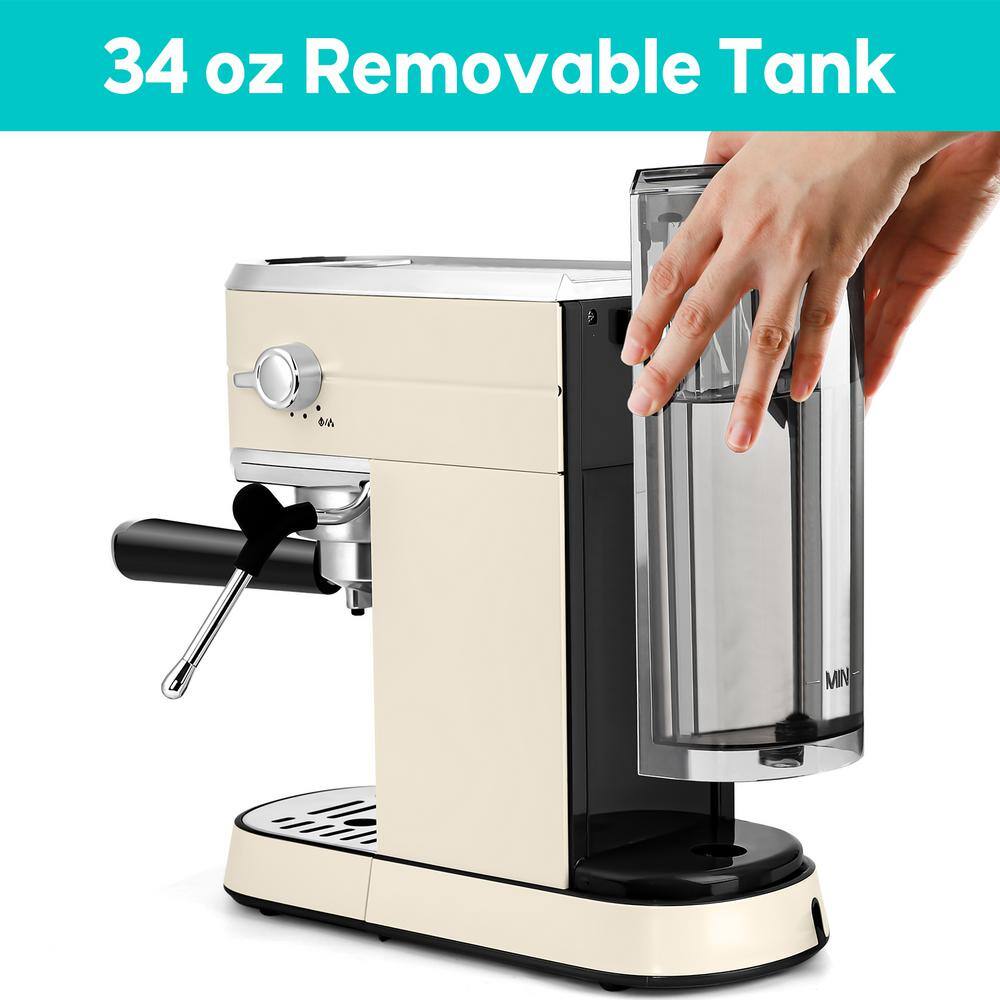 CASABREWS CM5418 20-Cup Beige Stainless Steel Espresso Machine with Milk Frother Steam Wand HD-US-CM5418-YEL