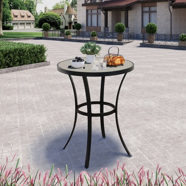 Ceramic Tile Top Iron Frame Outdoor Side Table