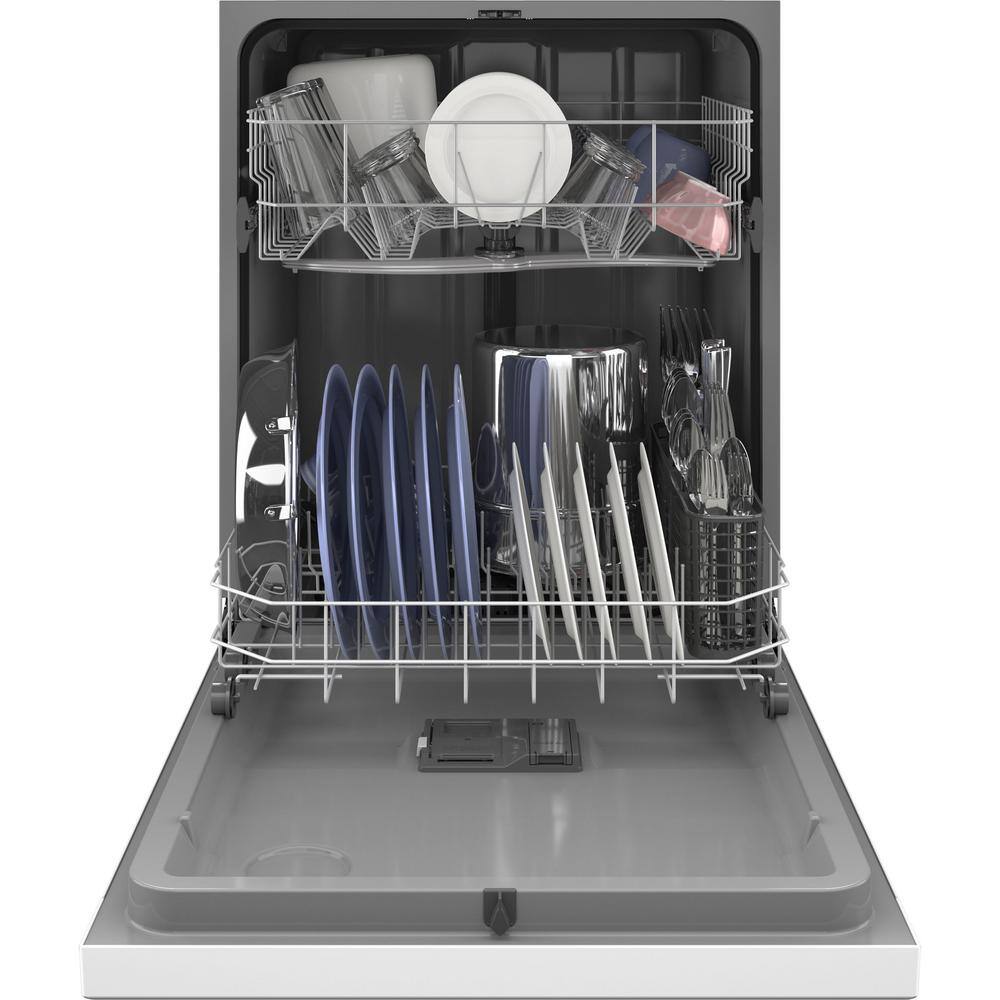 Hotpoint 24 in. Built-In Tall Tub Front Control Dishwasher with One Button in White 60 dBA HDF310PGRWW