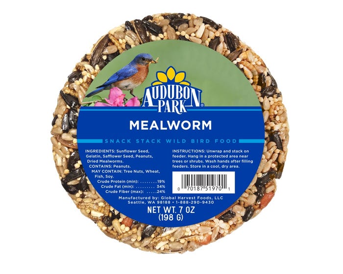 Audubon Park Mealworm Snack Stack Wild Bird Feed， 7 oz. Round