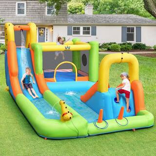 Costway Inflatable Water Slide Park Bounce House Climbing Wall with 950-Watt Blower OP70654+EP24684